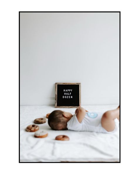 happy half dozen to this sweet babe 🍩 how cute is this half dozen idea for a 6 mo shoot!?! i just knew these photos were going to be so stinkin sweet. — #photoshoot #midwestphotographer #studiophotography #cakesmash #cakesmashphotography #birthdayphotoshoot #portraitphotography 6 month old photoshoot, studio birthday shoot, cake smash, donut photoshoot, midwest photographer, travel photographer 6 Month Donut Photoshoot, Half Dozen Birthday, Half Dozen Photo Shoot, 6 Month Birthday Photoshoot Ideas, Happy Half Dozen, Half Year Photoshoot Ideas, Donuts Photoshoot, 6 Month Baby Picture Ideas Half Birthday, Halfway To One Photoshoot