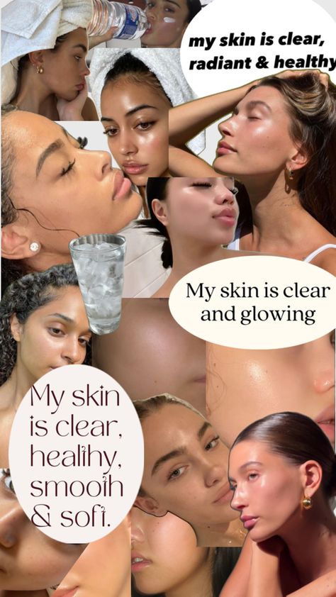 This vision board helps you to manifest your clear skin🤍 Clear Skin Vision Board, Skin Vision Board, Glowy Clear Skin, Face Manifestation, Skin Manifestation, Clear Skin Affirmations, Skin Affirmations, Clear Glowy Skin, Positivity Board