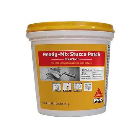 Sikacryl - Stucco Repair - Ready-Mix Stucco Patch, White - Repair spalls/Large Cracks in Stucco - Interior/Exterior - Acrylic-Based, Textured - 1 qt - Amazon.com Stucco Patch, Mortar Repair, Stucco Repair, Ready Mixed Concrete, Textured Concrete, Cement Blocks, Diy Plaster, Mix Concrete, Water Storage Tanks