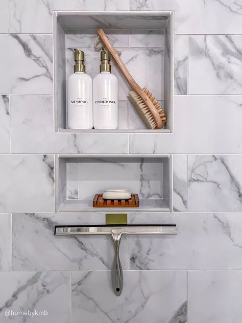 Bath Shower Niche Ideas, Shower Double Niche, Two Shower Niches, Bathroom Niches Designs, Tall Shower Niche, Marble Shower With Niche, Tile Niches In Showers, Shower Niches Ideas, Tiled Niche