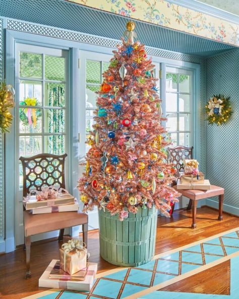 Madcap cottage Christmas Tree Trimming, Christmas Decor Trends, Candle Ornament, Meaningful Christmas, Cozy Christmas Decor, Blue Christmas Tree, Cottage Christmas, Pink Christmas Tree, Whimsical Christmas