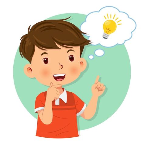 Little boy having good idea a bubble wit... | Premium Vector #Freepik #vector #kid-thinking #confused-kid #boy-thinking #smart-boy Someone Thinking Drawing, Thinking Pictures, Thinking Clipart, Thinking Cartoon, Thinking Sticker, Thinking Bubble, Thinking Images, Thinking Illustration, Someone Thinking