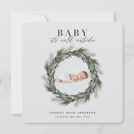 Winter birth announcement Christmas photo Holiday #BirthAnnouncement #Pregnancy #Baby #Invitations Winter Birth Announcement, Christmas Birth Announcement, Christmas Baby Announcement, Baby Its Cold, Grey Christmas, Newborn Christmas, Birth Announcement Card, Its Cold, Holiday Baby