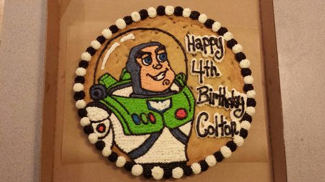 Buzz Lightyear cookie cake. Decorated by my amazing husband. Buzz Light Year Birthday Cake, Toy Story Cookie Cake, Cookie Cake Decorated, Toy Story Party Food, Toy Story Birthday Cake, Message Cookies, Toy Story Cookies, Cottage Food, Amazing Husband