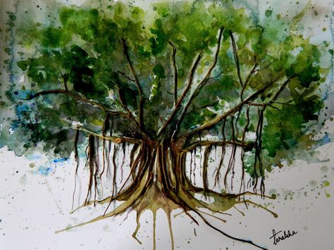 Banyan Tree painting Tattoo Tree, Tree Watercolor Painting, Cardboard Sculpture, Tree Sketches, Tree Of Life Tattoo, Watercolor Tree, Banyan Tree, Trendy Tree, Abstract Tree