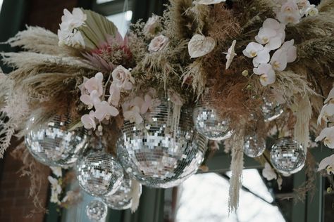 The Copper Quail Blog-BOHO MEETS GLAM Wedding Show Booth, Hanging Floral Installation, Pastel Wedding Decorations, Beach Wedding White, Country Wedding Cakes, Floral Installation, Chattanooga Wedding, Nye Wedding, Disco Theme