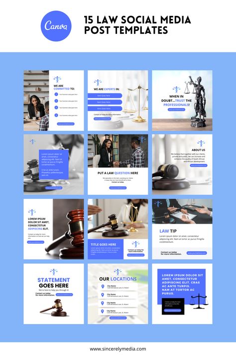 If you are looking for social media templates that are specifically designed for lawyers, then this is the perfect collection for you. This bundle includes 15 different templates that can be used for a variety of social media platforms, including Facebook, Twitter, and LinkedIn. Each template is fully customizable, so you can easily change the colors, fonts, and images to match your law firm's branding..#CanvaTemplates #SocialMediaDesign #InstagramIdeas #PinterestTemplates #CreativeCanva Linkedin Design Post, Law Firm Social Media Posts, Social Media Post Design Templates, Social Media Templates Design, Social Media Design Template, Grid Plan, Law Firm Branding, Cover Post, Linkedin Post