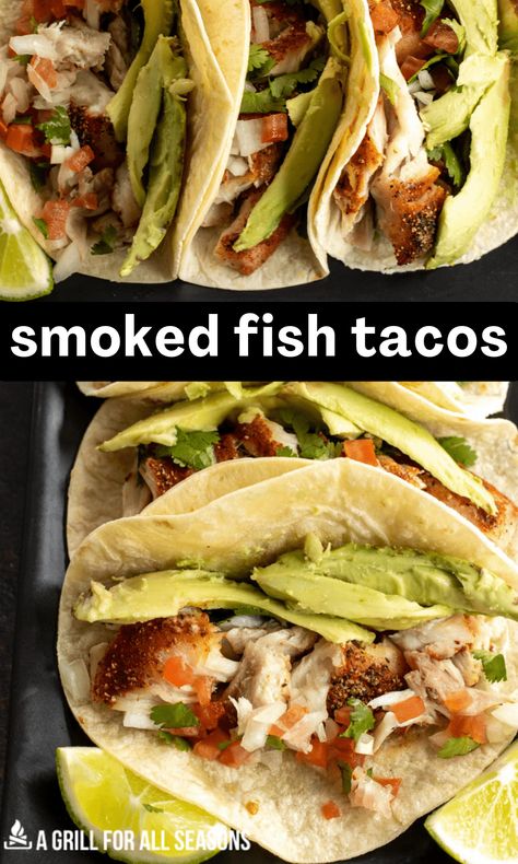 Smoked Fish Tacos, Smoked Tilapia Recipes, Smoked Halibut Recipes, Healthy Street Tacos, Smoked Tilapia, Gourmet Salmon, Smoked Halibut, Halibut Tacos, Smoked Fish Recipe