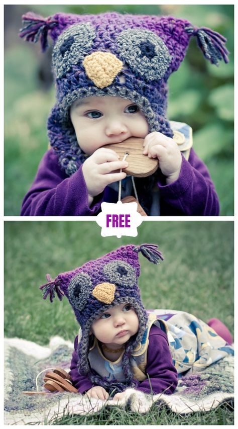 Cute Crochet Baby Animal Hat Free Crochet Patterns - Crochet Wooly Owl Hat Free Pattern Easy Crochet Baby Hat, Hat Free Crochet Pattern, Crochet Owl Hat, Crochet Baby Blanket Beginner, Crochet Baby Hat Patterns, Crochet Kids Hats, Owl Hat, Baby Hat Patterns, Chic Chic