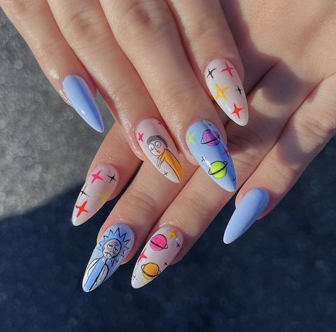 Rick And North Nails, Rugrat Themed Nails, Rick And Morty Nails Simple, Rick And Morty Nail Art, Rick And Morty Nails, Rick And Morty Shoes Nike, Kylie Nails, Rick And, Finger Paints