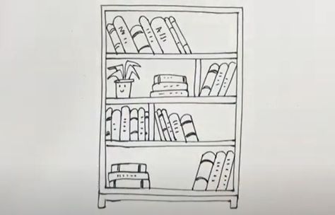 How to Draw a Bookcase Step by Step How To Draw A Bookshelf, Bookcase Drawing, Bookshelf Drawing, Drawing Instructions, Wall Bookshelves, Bookshelves Kids, Guided Drawing, Step Drawing, Drawing Lessons