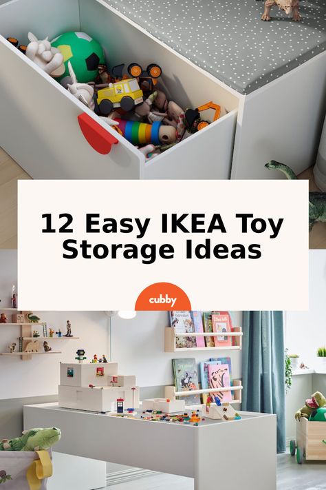 I’m sharing 12 ideas that start with an IKEA product and go on to arrange everything from clothes to toys, art, and school supplies – ideas that make kids’ rooms and play spaces fun, inviting and (hopefully) inspired to keep clean! #ikeahacks #toystorage #storagetips #storageideas Toys Arrangement Ideas, Kids Toy Storage In Living Room, Toy Storage Ideas For Living Room, Ikea Toy Storage Ideas, School Supplies Ideas, Ikea Kids Storage, Living Room Toy Storage, Toy Storage Shelves, Storage Fireplace