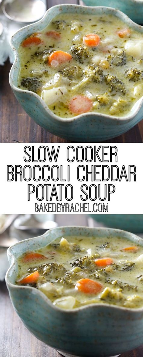 Broccoli Cheddar Potato Soup, Broccoli Cheddar Potato, Cheddar Potato Soup, Broccoli Potato Soup, Slow Cooker Broccoli, Slow Cooker Potatoes, Creamy Broccoli, Quick And Easy Soup, Queso Cheddar