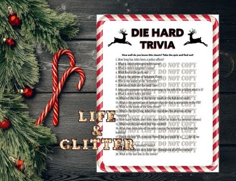 Die Hard Movie, Games Christmas Party, Christmas Movie Trivia, Die Hard Christmas, Movie Trivia, Games Christmas, Christmas Trivia, Family Christmas Party, Lampoon's Christmas Vacation