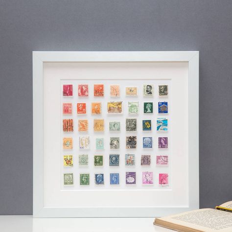 Postage Stamp Display, Stamp Collection Display, Postage Stamps Collage, Postage Stamps Crafts, Cuadros Diy, Stamp Frame, Collection Ideas, Stamp Ideas, Old Stamps