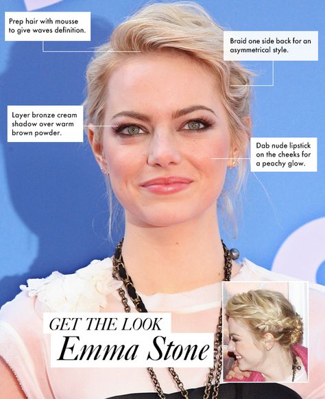 Emma Stone Makeup Eye, Emma Stone Updo, Emma Stone Makeup, Stone Makeup, Emma Stone Style, Light Waves, Brunette Makeup, Face Forward, Pin Pin