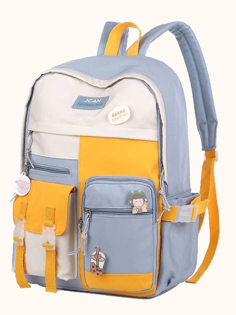 Smart Buys! Olivia Mark - Large Capacity Colorblock Buckle Decor Backpack - Women Backpacks starting from $41.99 See more. 🤓 Preppy Bags, Functional Backpack, Purse Essentials, Estilo Preppy, Style Preppy, Olivia Mark, Bago, Large Bags, Womens Backpack