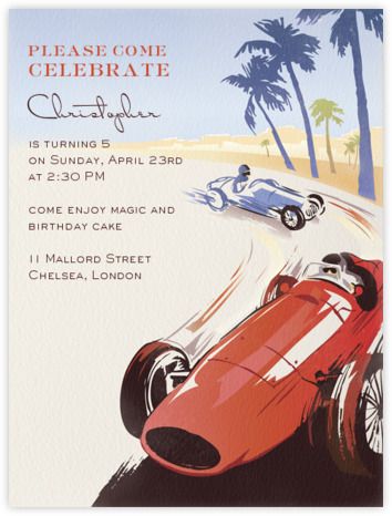 Monaco - Paperless Post Unique Birthday Invitations, Birthday Party Invitation Wording, Car Themed Parties, Race Car Birthday, Paperless Post, Kids Birthday Party Invitations, Birthday Invitations Kids, Cars Birthday, Online Invitations