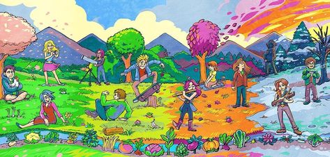 Stardew Valley Pc Wallpaper, Stardew Fanart, Harvest Town, Stardew Valley Layout, Stardew Valley Farms, Stardew Valley Fanart, Stardew Valley, Fanarts Anime, Indie Games