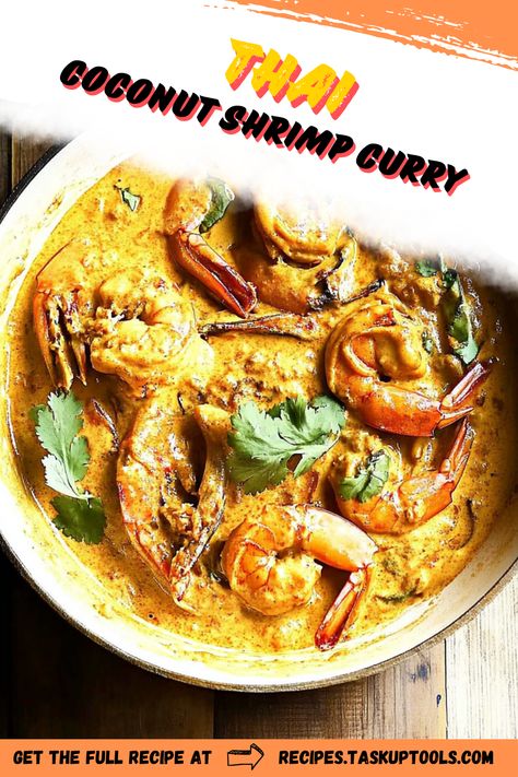 Discover the rich and aromatic flavors of Thai Coconut Shrimp Curry in this easy-to-follow recipe. Perfectly tender shrimp are simmered in a creamy coconut milk sauce infused with fragrant spices like lemongrass, ginger, and garlic. This dish not only offers a delightful blend of sweet and savory but is also a feast for the eyes with its vibrant colors. Ideal for a comforting family dinner or impressing guests at your next gathering, this Thai-inspired curry is sure to become a household favorite. Pin Shrimp Thai Curry Coconut Milk, Thai Coconut Shrimp, Shrimp Curry Recipe, Coconut Shrimp Curry, Shrimp Coconut Milk, Vegan Thai Curry, Coconut Milk Sauce, Coconut Curry Shrimp, Shrimp Curry