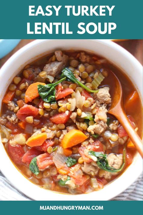 This turkey lentil soup is so easy to make and seriously good for you. This bowl is your go-to for a comforting, nutritious meal. Turkey Lentil Soup, Green Lentil Soup, Family Friendly Breakfast, Quick Lunch Recipes, Easy Turkey, Sourdough Starter Discard Recipe, Green Lentils, Delicious Thanksgiving, Lentil Soup