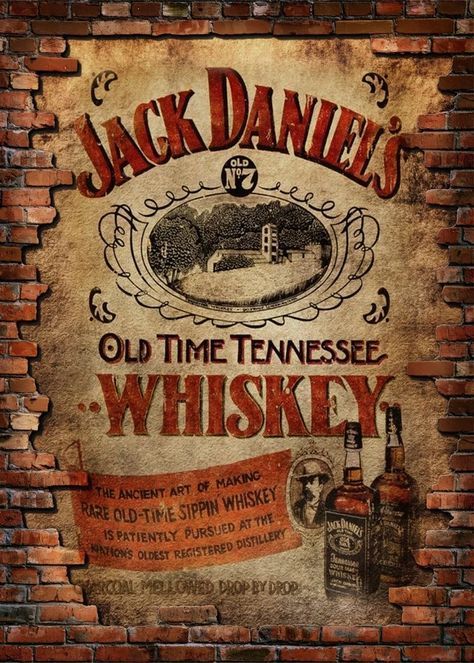 Bar Posters Vintage, Vintage Bar Poster, Bar Wallpaper Ideas, Vintage Alcohol Posters, Jack Daniel's Tennessee Whiskey, Bar Poster, Tennessee Whiskey, Jack Daniel, Vintage Tin Signs