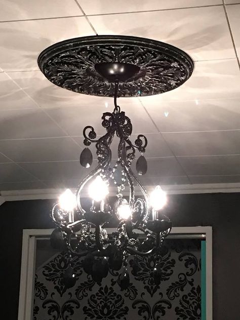 black chandelier and painted medallion for Paris themed black, white and teal bedroom, tween-teen Black And Teal Bedroom, Bedroom Decor Black, Paris Living Rooms, Paris Themed Bedroom, Bathroom Chandelier, Paris Rooms, Paris Bedroom, Teal Bedroom, Paris Themed