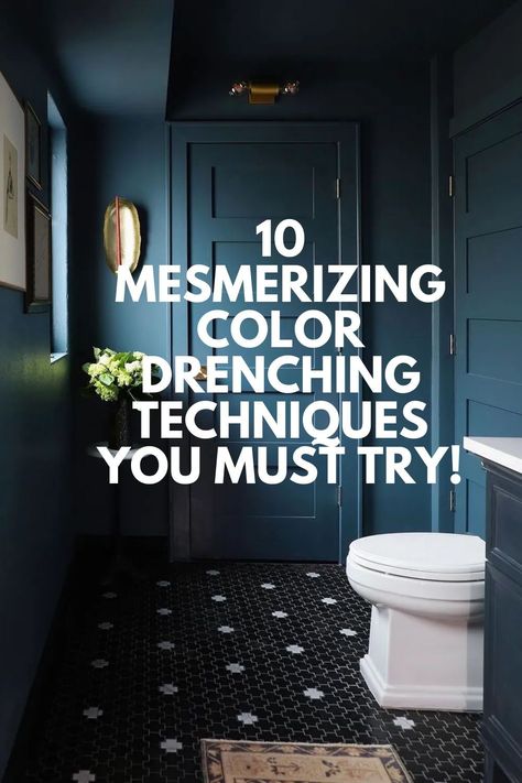 Be Bold! Use Color Drenching in your home! Half Bath Color Drench, Powder Room Color Schemes, Colour Flooding Interior, Using Paint To Define Spaces, Bold Guest Bathroom, Color Drenched Mudroom, Bathroom Interior Paint Colors, Color Flooding Room, Blue Color Drenched Room