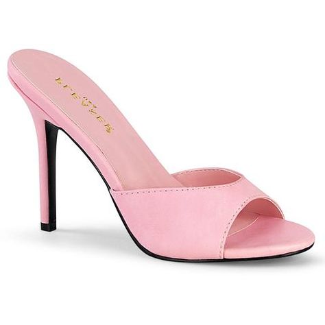 Pink Mule Heels, Baby Pink Heels, Pale Pink Heels, High Heels Pink, Pink Stiletto Heels, Mules Shoes Heels, Pink Mules, Striped Shoes, Pleaser Shoes