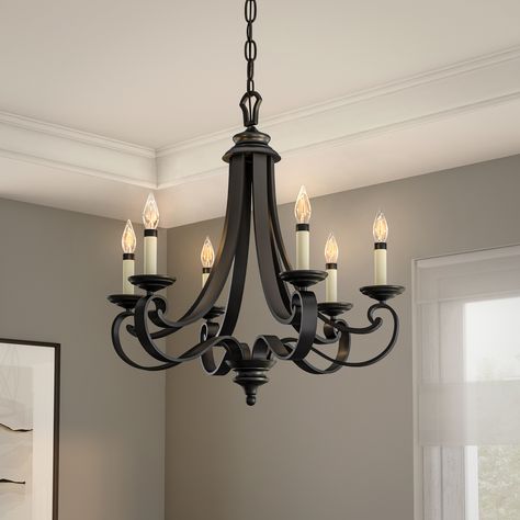 Black Chandelier Dining Room, Oil Rubbed Bronze Chandelier, French Country Chandelier, Wrought Iron Lights, Entryway Chandelier, Country Chandelier, Transitional Chandelier, Wrought Iron Decor, 6 Light Chandelier