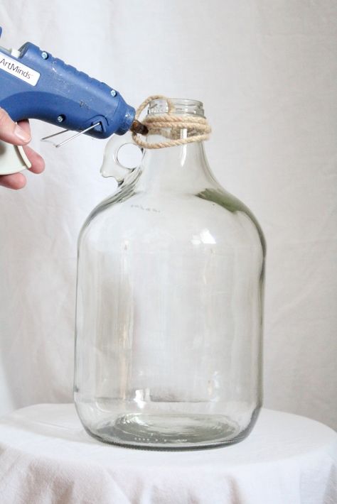 DIY Faux Demijohn Bottle - Simple Stylings Large Bottle Decor Glass Jars, Large Glass Bottle Ideas, Demijohn Bottles Decor Ideas, 1 Gallon Glass Jug Ideas, Demi John Bottles Decor, Glass Gallon Jug Crafts, Glass Gallon Jugs Ideas, Glass Jugs Decor Ideas Farmhouse, Gallon Glass Jug Ideas