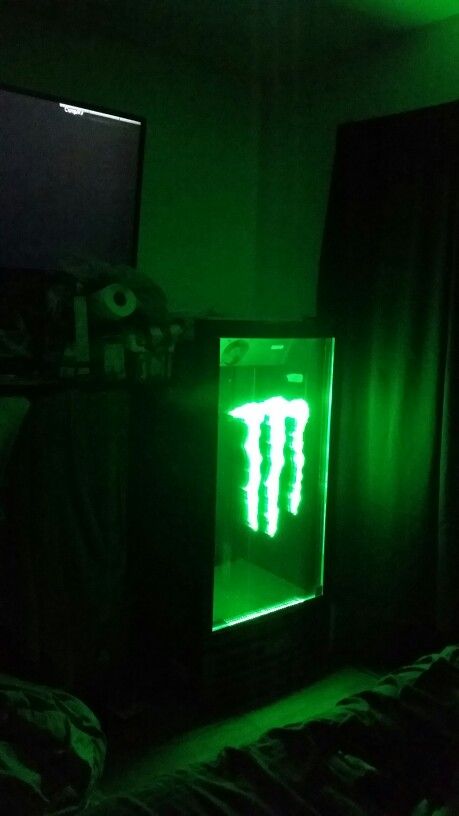 Monster Fridge, Monsters Drink Aesthetic, Monster Mini Fridge, Monster Energy Fridge, Green Monster Energy, Monster Engery Drink Aesthetic, Monster Energy Clothing, Aesthetic Monster Energy, Monster Room