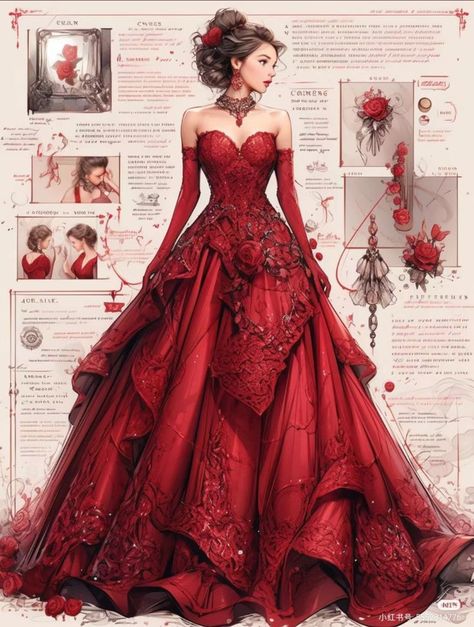 Regal Red Dress, Red Fantasy Ballgown, Red Royal Dresses Princesses, Ballgown Dresses Princess Aesthetic, Red Dress Fantasy Art, Red Ballgown Dress, Red Fantasy Dress Aesthetic, Red Ball Gown Princesses, Masquerade Ball Gowns Red