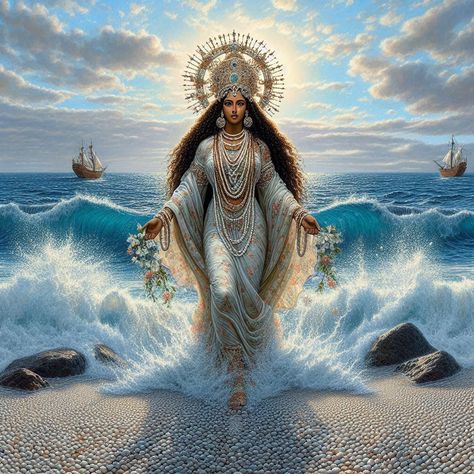 Our Lady Of Immaculate Conception, Yemaya Orisha, Microsoft Copilot, African Inspired Decor, Goddess Of The Sea, Leo Traits, Black Royalty, Immaculate Conception, Art Of Beauty