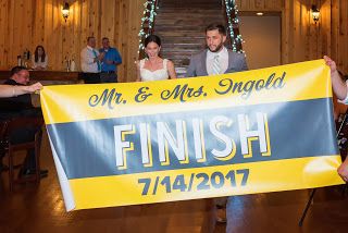 Finish line banner, running themed wedding Finish Line Banner, Car Themed Wedding, Sports Wedding, Wedding Photoshoot Poses, Spring Event, Themed Wedding, Finish Line, Something Blue, Wedding Themes