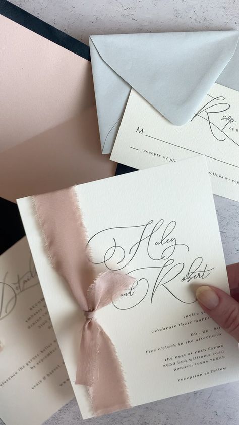 Kristin Hazelwood on Instagram: “We’re swooning over this clean, modern wedding invitation suite in black and grey completed within a blush ribbon!” Neutral Pink Wedding, Blush Pink And Grey Wedding, Clean Modern Wedding, Blush Wedding Palette, Pink Grey Wedding, Blush Pink Wedding Invitations, Modern Wedding Invitation Suite, Pink Wedding Invitation, Grey Wedding Invitations