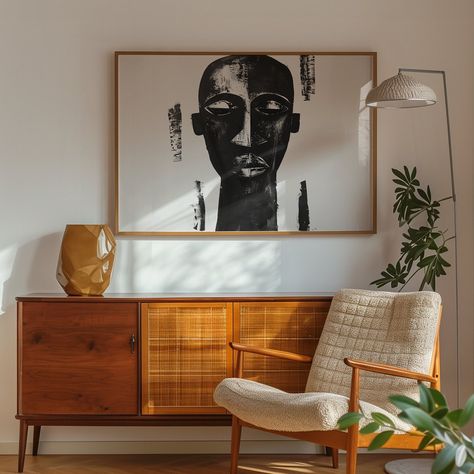 A painting of an African Mask in a modern and contemporary style. Tradition and modernity are beautifully fused together, making it an ideal addition to both contemporary and classic interior designs. IMPORTANT NOTICE, PLEASE NOTE: THIS ITEM IS A DIGITAL DOWNLOAD. NO PHYSICAL ITEM WILL BE SHIPPED. Instructions on how to download the file can be found here: https://etsy.me/36ChGK2 HOW TO PRINT: . You can print at home on your own printer . You can print it out by sending it to printing centers . Modern African Apartment, African Art Home Decor, Black Art Living Room Ideas, Kenya Interior Design, African American Apartment Decor, African Mid Century Modern, African Apartment Decor, African Contemporary Decor, Afrocentric Apartment Decor