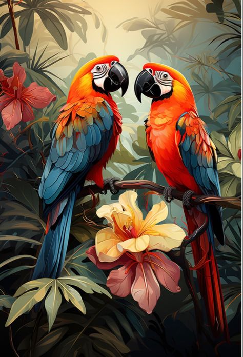 Parrot Painting, Colombian Art, Parrots Art, Animal Illustration Art, Colorful Parrots, Art Et Illustration, Bird Pictures, Tropical Birds, Art And Illustration