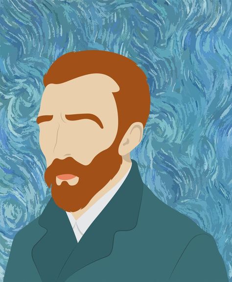 Vincent Van Gogh Illustration, Van Gogh Illustration, Van Gogh Face, Van Gogh Portrait, Men Illustration, Potrait Painting, Van Gogh Self Portrait, Basic Painting, Vincent Van Gogh Art