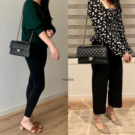 ROSE on Instagram: “🖤Happy Friday🖤Small classic flap vs Medium classic flap🖤 I have always wanted a medium size since it is the most popular size and never…” Chanel Classic Flap Bag, Classic Flap Bag, Bvlgari Bags, Celine Bag, Chloe Bag, Replica Handbags, Hermes Bag, Lv Bag, Louis Vuitton Twist Bag