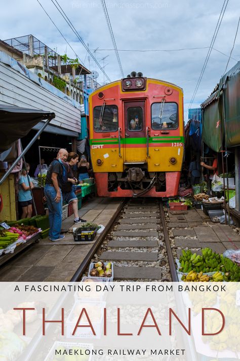 Welcome to the incredible Maeklong Railway Market in Thailand! Witness the mesmerizing sight of market stalls set up right along the train tracks, with vendors expertly packing up their wares as the train approaches. Watch in awe as the market transforms within seconds, making way for the passing train, only to spring back to life moments later. The Maeklong Railway Market is a fun day trip from Bangkok, Thailand. Here is what you can expect when you visit. Maeklong Railway Market Thailand, Bangkok Itinerary, Thailand Honeymoon, Trip To Thailand, Thailand Vacation, Old Train, Market Stalls, Southeast Asia Travel, Se Asia