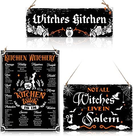 Kitchen Witch Decor, Witchy Room Decor, Witches Kitchen, Decor With Ropes, Vintage Wood Signs, Witch Vintage, Witchy Room, Coffee Table Pictures, Witch Room Decor