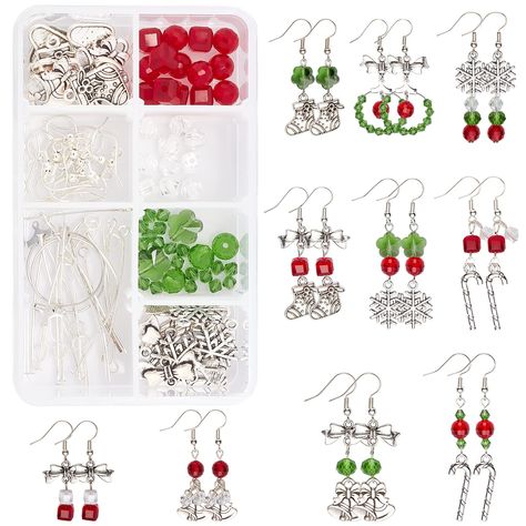 PRICES MAY VARY. ❤[CHRISTMAS GLASS EARRINGS MAKING KIT]: 24pcs x Christmas Alloy Pendants; 24pcs x 2 Styles Electroplate Glass Beads; 20pcs x Iron Flat head Pins; 20pcs x Iron Eye Pin; 20pcs x Earring Hooks; 12pcs x Faceted Cube Glass Beads; 30pcs x Faceted Glass Bicone Beads; 10pcs x Jump Rings; 1pc x Storage Plastic Box. ❤[DIY MAKE 10 PAIRS CHRISTMAS EARRINGS]: This earring making kit contains everything you need to create 10 pairs cute clear crystal bead earrings for Christmas. Color: Silver. Sock Candy, Christmas Jewerly, Xmas Earrings, Gold Enamel Jewelry, Christmas Jewelry Diy, Christmas Sock, Earring Kit, Craft Christmas, Jewerly Making