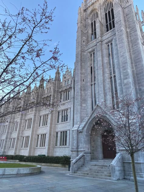 university of aberdeen building with pink blossom trees Architecture Screensaver, Aberdeen University Aesthetic, Aberdeen Aesthetic, University Planning, Scottish Lifestyle, Spring Goals, Catching Flights Not Feelings, Aberdeen University, University Plan