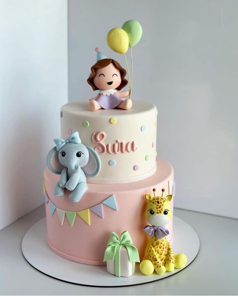 Animal Theme Cake Without Fondant, Baby Cake Design, Cake Designs For Girl, Cake Designs For Kids, Farm Animal Cakes, Dummy Cake, Twin Birthday Cakes, Wedding Cake Images, Baby First Birthday Cake