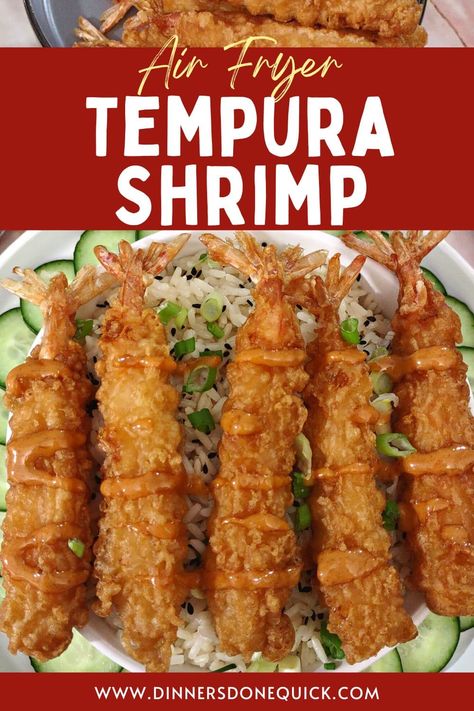 Enjoy the crunchy seafood you desire by cooking frozen tempura shrimp in the air fryer. This method is incredibly easy, and you won't have rubbery shrimp! #dinnersdonequick #shrimptempura #tempurashrimp #frozentempurashrimp #howtomakefrozentempurashrimp #airfryerfrozentempurashrimp #airfryertempurashrimp #airfryershrimp #frozenshrimp #howtocookfrozenshrimp #airfryshrimptempura #tempurashrimpairfryer #crispyshrimptempura What To Serve With Tempura Shrimp, Air Fryer Tempura Shrimp, Tempura Recipes, Shrimp In The Air Fryer, Tempura Mix, Tempura Shrimp, Tempura Prawns, Tempura Recipe, Fried Recipes