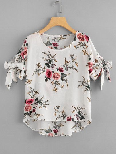 Shop Floral Print Dip Hem Blouse online. SheIn offers Floral Print Dip Hem Blouse & more to fit your fashionable needs. Dip Hem Blouse, Women Blouses Fashion, Fancy Tops, Fashion Tops Blouse, Sleeves Designs For Dresses, Trendy Fashion Tops, Hem Blouse, Frock Design, Fashion Attire