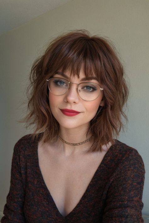 Haircut For Fluffy Hair, Shaggy Short Hair Wolf Cut, Inverted Bob Hairstyles With Bangs, Shaggy Bob With Bangs, Pixie Haircuts For Thick Hair, Shaggy Lob, Haircuts For Thick Hair, Inverted Bob Hairstyles, Shaggy Short Hair