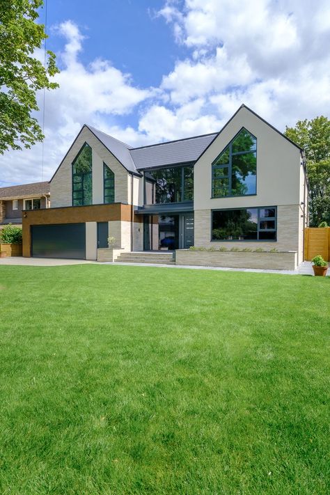 Bespoke oversized glazing to new low carbon replacement dwelling. Sliding Glass Doors, Roof Structure, Doors And Windows, Low Carbon, Eco House, Pitched Roof, Sustainable Home, Glass Doors, Sliding Glass Door