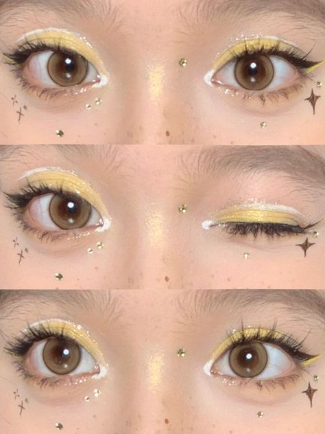 Yellow Eye Makeup, Maquillage On Fleek, Funky Makeup, Concert Makeup, Yellow Makeup, Cute Eye Makeup, Kawaii Makeup, Ethereal Makeup, Eye Makeup Designs